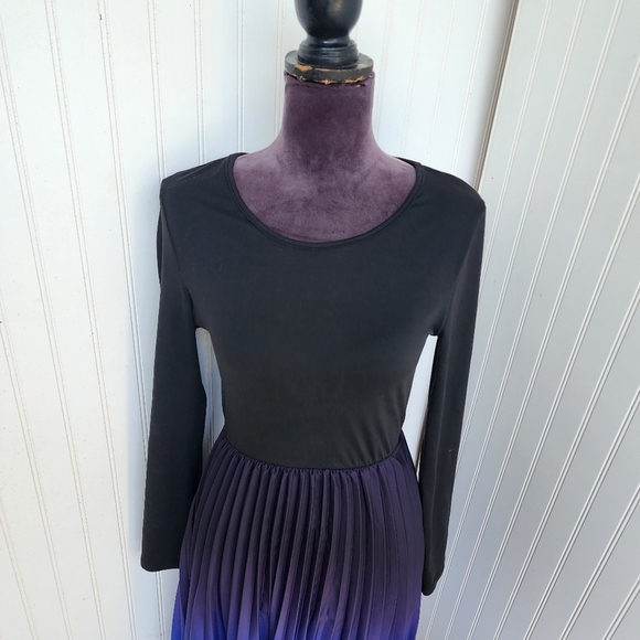 Shein Women's Black to Purple Ombre Pleated Midi Dress Elegant Gradient Sz S (4) - Picture 4 of 14